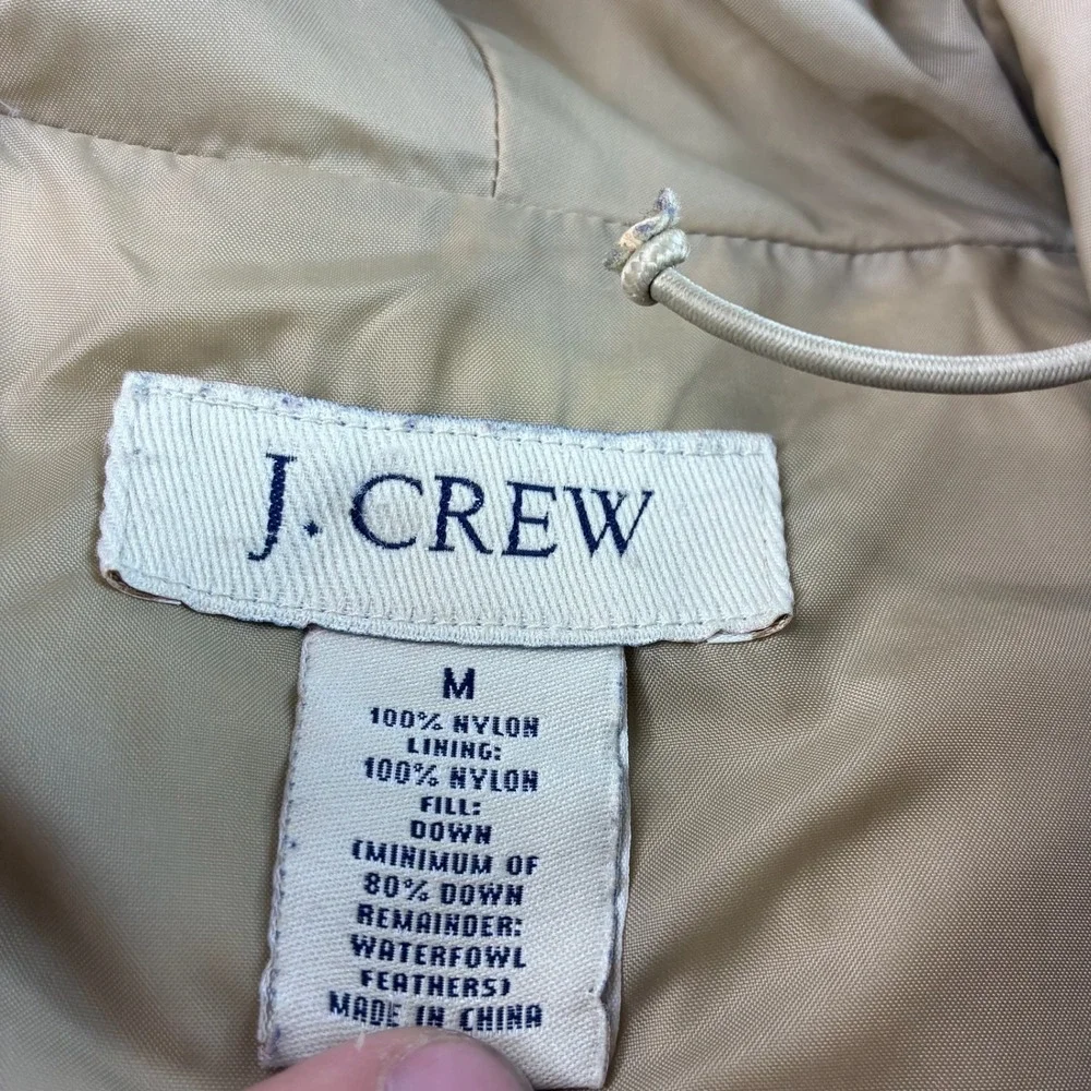 J. Crew Down Puffer Anorak Jacket Mens M Tan Nylon Hooded Pullover Coat
